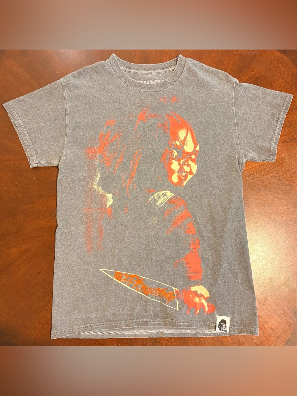 Child’s Play Chucky Bloody Disgusting Maniac Shirt Small Faded Look Double Sided